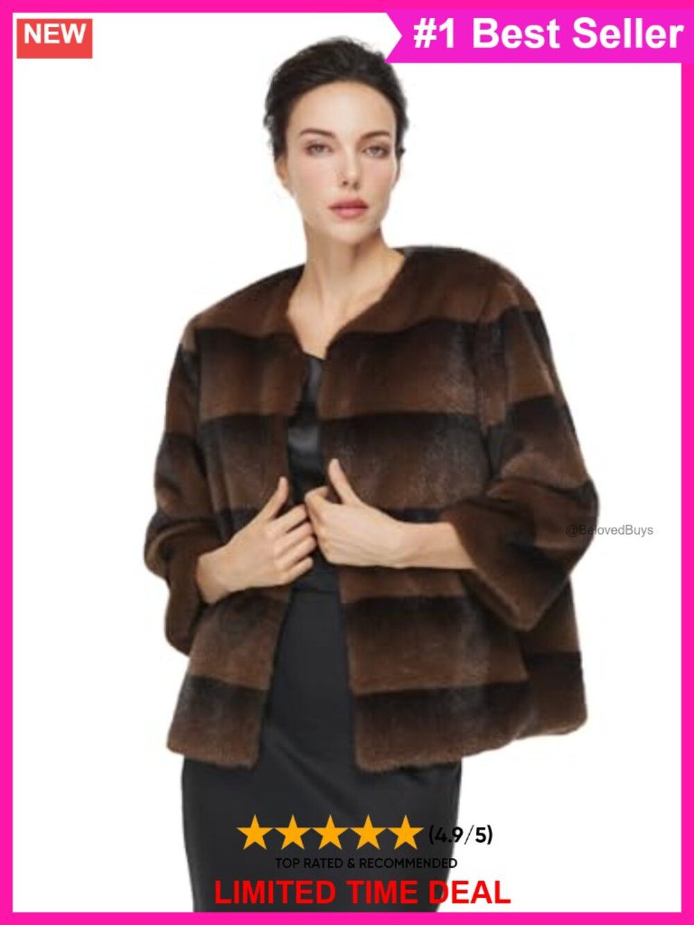 Faux Fur Cropped Jacket with Pockets Long Sleeve Shaggy Warm Coat